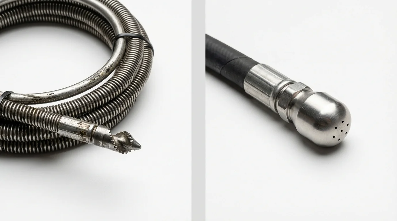 Drain snake cable and hydro jetting nozzle used for drain cleaning in Laveen, AZ