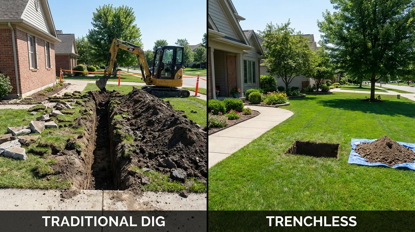 Trenchless sewer repair with minimal yard damage versus traditional excavation in Laveen, AZ